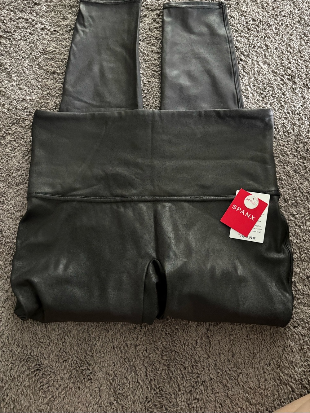 SPANX Black Faux Leather Leggings with Branded Red Tag